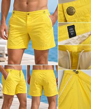 Eleventy Men’s Yellow Cotton Chino Shorts XL 38W 5" Inseam Drawstring Solid